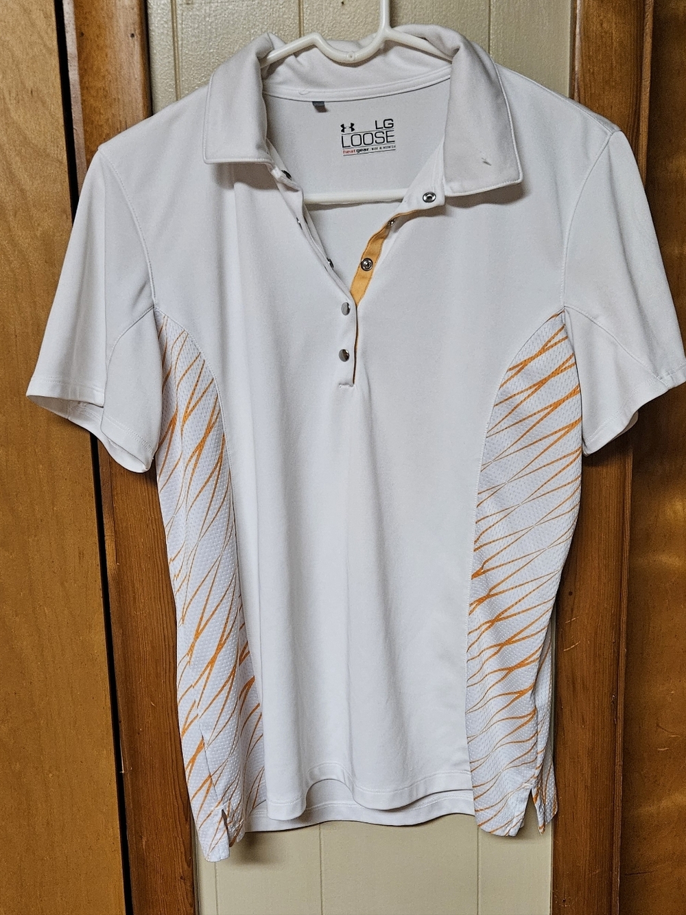Under Armour Women's White Golf Polo with Orange Accent - LG Loose